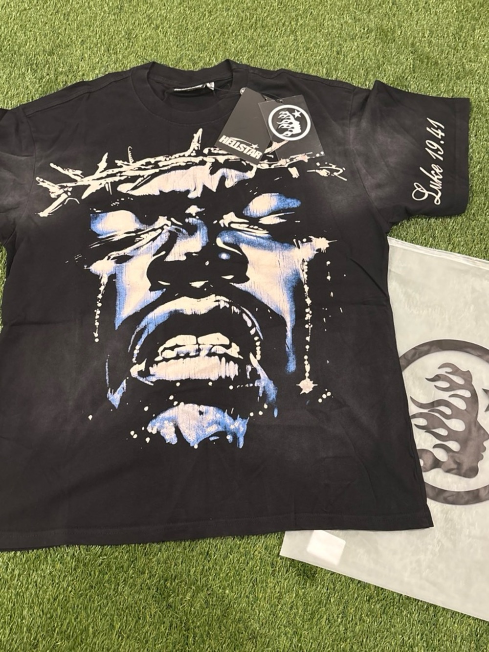 Men's Black Graphic Short-Sleeve Tee with Blue & White Print